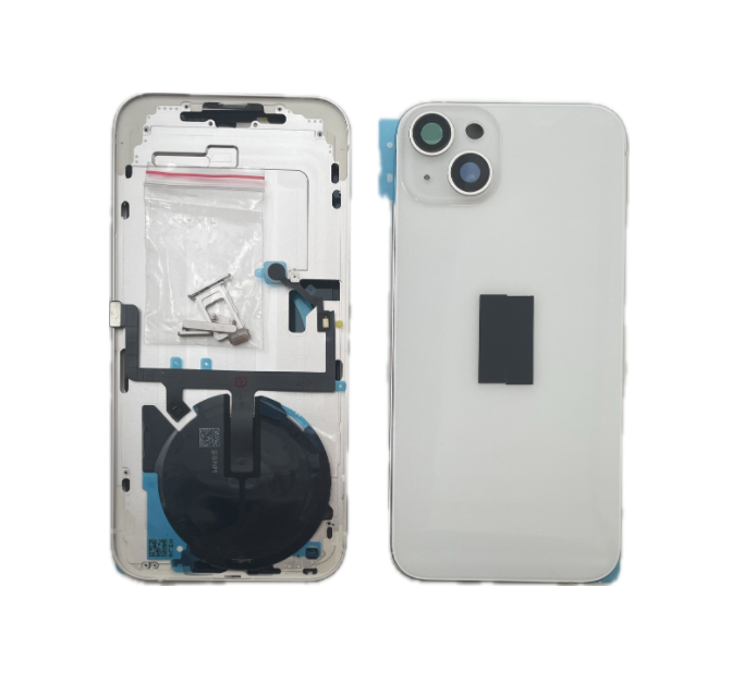 Moldura iPhone 14 Plus + capa traseira + carregamento sem fio branco