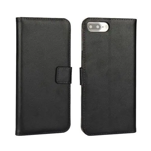 Capa protetora estilo carteira de couro rachado para iPhone 8 Plus, preta